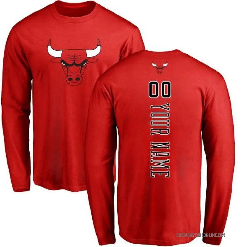 Custom Men's Red Chicago Bulls Backer Long Sleeve T-Shirt