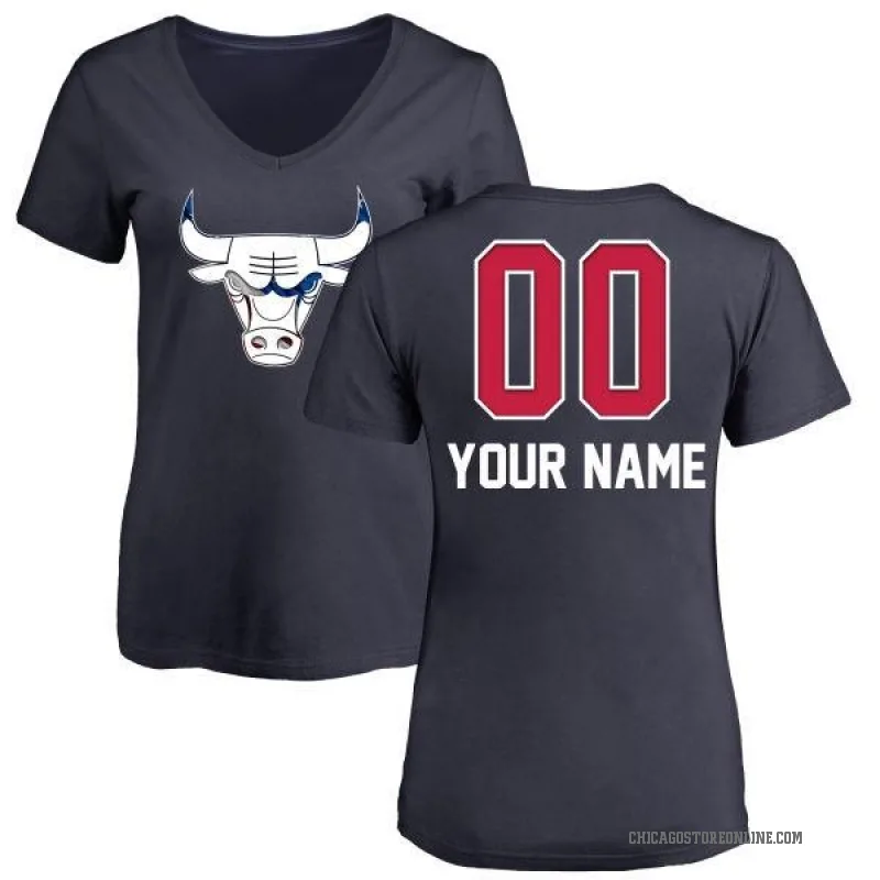 Custom Women's Navy Chicago Bulls Name and Number Banner Wave V-Neck T-Shirt