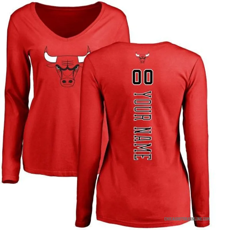 Custom Women's Red Chicago Bulls Backer Long Sleeve T-Shirt